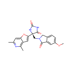 COc1ccc2c(c1)C(=O)N(C[C@@]1(c3cc4c(C)nc(C)cc4o3)NC(=O)NC1=O)C2 ZINC000149262476
