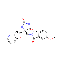 COc1ccc2c(c1)C(=O)N(C[C@@]1(c3cc4ncccc4o3)NC(=O)NC1=O)C2 ZINC000142491276