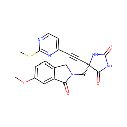 COc1ccc2c(c1)C(=O)N(C[C@]1(C#Cc3ccnc(SC)n3)NC(=O)NC1=O)C2 ZINC000167596300