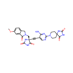 COc1ccc2c(c1)C(=O)N(C[C@]1(C#Cc3cnc(N4CCC5(CC4)NC(=O)NC5=O)nc3N)NC(=O)NC1=O)C2 ZINC000167624027