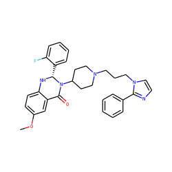 COc1ccc2c(c1)C(=O)N(C1CCN(CCCn3ccnc3-c3ccccc3)CC1)[C@@H](c1ccccc1F)N2 ZINC001772640594