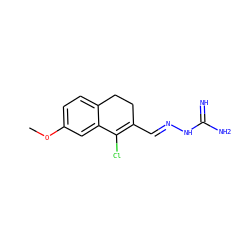 COc1ccc2c(c1)C(Cl)=C(/C=N/NC(=N)N)CC2 ZINC000040380394