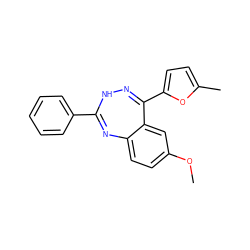 COc1ccc2c(c1)C(c1ccc(C)o1)=NNC(c1ccccc1)=N2 ZINC000006556906