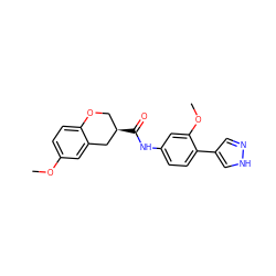 COc1ccc2c(c1)C[C@H](C(=O)Nc1ccc(-c3cn[nH]c3)c(OC)c1)CO2 ZINC000040935895