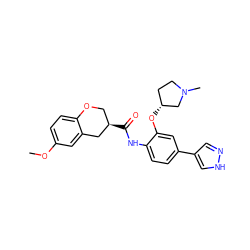 COc1ccc2c(c1)C[C@H](C(=O)Nc1ccc(-c3cn[nH]c3)cc1O[C@@H]1CCN(C)C1)CO2 ZINC000169329873