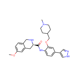 COc1ccc2c(c1)C[C@H](C(=O)Nc1ccc(-c3cn[nH]c3)cc1OCC1CCN(C)CC1)NC2 ZINC000058574949