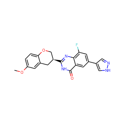 COc1ccc2c(c1)C[C@H](c1nc3c(F)cc(-c4cn[nH]c4)cc3c(=O)[nH]1)CO2 ZINC000066100673