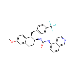COc1ccc2c(c1)CC[C@H](NC(=O)Nc1cccc3cnccc13)[C@@H]2Cc1ccc(C(F)(F)F)cc1 ZINC000028959400