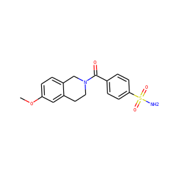 COc1ccc2c(c1)CCN(C(=O)c1ccc(S(N)(=O)=O)cc1)C2 ZINC000473124139
