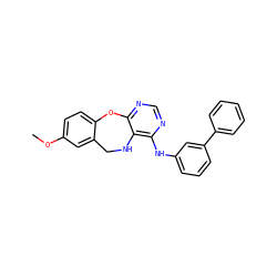 COc1ccc2c(c1)CNc1c(Nc3cccc(-c4ccccc4)c3)ncnc1O2 ZINC000028571259