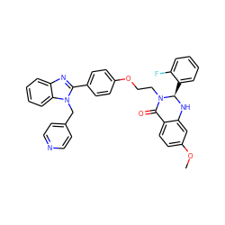 COc1ccc2c(c1)N[C@H](c1ccccc1F)N(CCOc1ccc(-c3nc4ccccc4n3Cc3ccncc3)cc1)C2=O ZINC001772656532