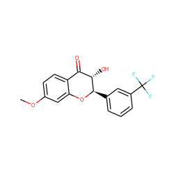 COc1ccc2c(c1)O[C@H](c1cccc(C(F)(F)F)c1)[C@@H](O)C2=O ZINC000102025589