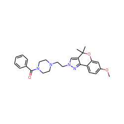 COc1ccc2c(c1)OC(C)(C)c1cn(CCN3CCN(C(=O)c4ccccc4)CC3)nc1-2 ZINC001772629594