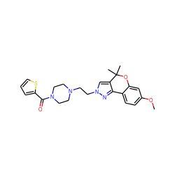 COc1ccc2c(c1)OC(C)(C)c1cn(CCN3CCN(C(=O)c4cccs4)CC3)nc1-2 ZINC001772641172