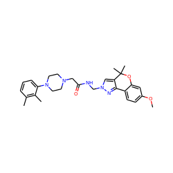 COc1ccc2c(c1)OC(C)(C)c1cn(CNC(=O)CN3CCN(c4cccc(C)c4C)CC3)nc1-2 ZINC001772655677