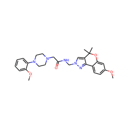 COc1ccc2c(c1)OC(C)(C)c1cn(CNC(=O)CN3CCN(c4ccccc4OC)CC3)nc1-2 ZINC001772601834