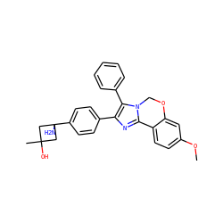 COc1ccc2c(c1)OCn1c-2nc(-c2ccc(C3(N)CC(C)(O)C3)cc2)c1-c1ccccc1 ZINC000169703873