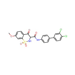 COc1ccc2c(c1)S(=O)(=O)NC(C(=O)Nc1ccc(-c3ccc(Cl)c(Cl)c3)cc1)C2=O ZINC000101331170