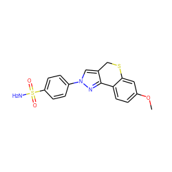 COc1ccc2c(c1)SCc1cn(-c3ccc(S(N)(=O)=O)cc3)nc1-2 ZINC000653687998