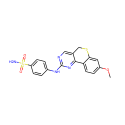 COc1ccc2c(c1)SCc1cnc(Nc3ccc(S(N)(=O)=O)cc3)nc1-2 ZINC000653702417