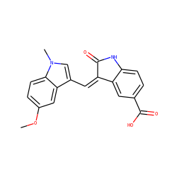 COc1ccc2c(c1)c(/C=C1\C(=O)Nc3ccc(C(=O)O)cc31)cn2C ZINC000013538989