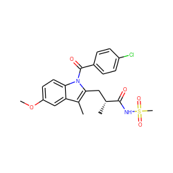 COc1ccc2c(c1)c(C)c(C[C@@H](C)C(=O)NS(C)(=O)=O)n2C(=O)c1ccc(Cl)cc1 ZINC000095584599