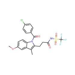 COc1ccc2c(c1)c(C)c(CCC(=O)NS(=O)(=O)C(F)(F)F)n2C(=O)c1ccc(Cl)cc1 ZINC000095585328