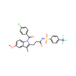 COc1ccc2c(c1)c(C)c(CCC(=O)NS(=O)(=O)c1ccc(C(F)(F)F)cc1)n2C(=O)c1ccc(Cl)cc1 ZINC000095581703