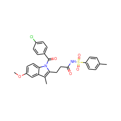 COc1ccc2c(c1)c(C)c(CCC(=O)NS(=O)(=O)c1ccc(C)cc1)n2C(=O)c1ccc(Cl)cc1 ZINC000095585103