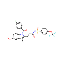 COc1ccc2c(c1)c(C)c(CCC(=O)NS(=O)(=O)c1ccc(OC(F)(F)F)cc1)n2C(=O)c1ccc(Cl)cc1 ZINC000095582217