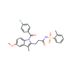 COc1ccc2c(c1)c(C)c(CCC(=O)NS(=O)(=O)c1ccccc1C)n2C(=O)c1ccc(Cl)cc1 ZINC000095581594