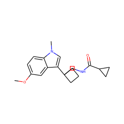 COc1ccc2c(c1)c(C1(CNC(=O)C3CC3)CCC1)cn2C ZINC000035839092