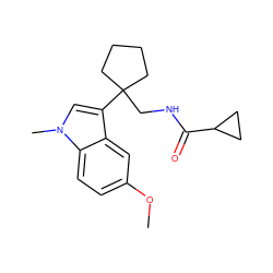 COc1ccc2c(c1)c(C1(CNC(=O)C3CC3)CCCC1)cn2C ZINC000035906090