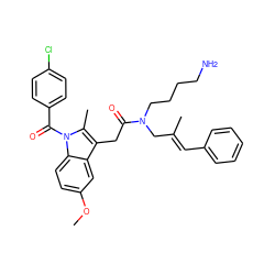 COc1ccc2c(c1)c(CC(=O)N(CCCCN)C/C(C)=C/c1ccccc1)c(C)n2C(=O)c1ccc(Cl)cc1 ZINC000028825888