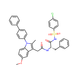 COc1ccc2c(c1)c(CC(=O)N[C@@H](Cc1ccccc1)C(=O)NS(=O)(=O)c1ccc(Cl)cc1)c(C)n2-c1ccc(-c2ccccc2)cc1 ZINC001772627682