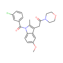 COc1ccc2c(c1)c(CC(=O)N1CCOCC1)c(C)n2C(=O)c1cccc(Cl)c1 ZINC000026382119