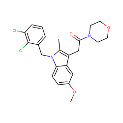 COc1ccc2c(c1)c(CC(=O)N1CCOCC1)c(C)n2Cc1cccc(Cl)c1Cl ZINC000026377218