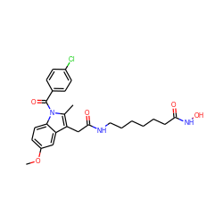 COc1ccc2c(c1)c(CC(=O)NCCCCCCC(=O)NO)c(C)n2C(=O)c1ccc(Cl)cc1 ZINC001772629593