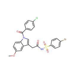 COc1ccc2c(c1)c(CC(=O)NS(=O)(=O)c1ccc(Br)cc1)cn2C(=O)c1ccc(Cl)cc1 ZINC000095581778
