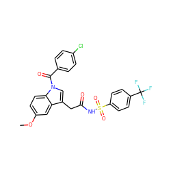 COc1ccc2c(c1)c(CC(=O)NS(=O)(=O)c1ccc(C(F)(F)F)cc1)cn2C(=O)c1ccc(Cl)cc1 ZINC000095585644