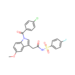 COc1ccc2c(c1)c(CC(=O)NS(=O)(=O)c1ccc(F)cc1)cn2C(=O)c1ccc(Cl)cc1 ZINC000095582720