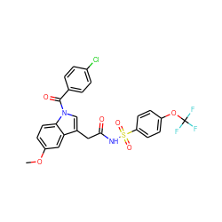 COc1ccc2c(c1)c(CC(=O)NS(=O)(=O)c1ccc(OC(F)(F)F)cc1)cn2C(=O)c1ccc(Cl)cc1 ZINC000095584629