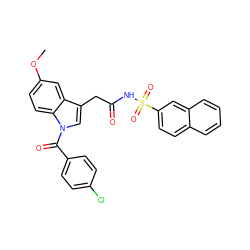 COc1ccc2c(c1)c(CC(=O)NS(=O)(=O)c1ccc3ccccc3c1)cn2C(=O)c1ccc(Cl)cc1 ZINC000095582625