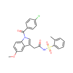 COc1ccc2c(c1)c(CC(=O)NS(=O)(=O)c1ccccc1C)cn2C(=O)c1ccc(Cl)cc1 ZINC000095581610