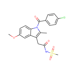 COc1ccc2c(c1)c(CC(=O)NS(C)(=O)=O)c(C)n2C(=O)c1ccc(Cl)cc1 ZINC000095556495