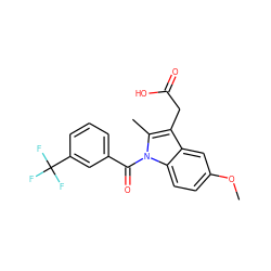 COc1ccc2c(c1)c(CC(=O)O)c(C)n2C(=O)c1cccc(C(F)(F)F)c1 ZINC000095585370