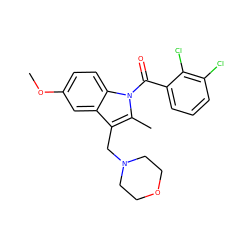 COc1ccc2c(c1)c(CN1CCOCC1)c(C)n2C(=O)c1cccc(Cl)c1Cl ZINC000026378848