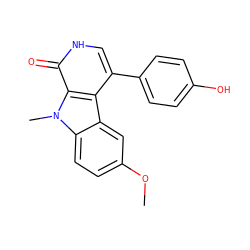 COc1ccc2c(c1)c1c(-c3ccc(O)cc3)c[nH]c(=O)c1n2C ZINC000040393382