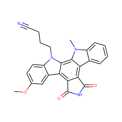 COc1ccc2c(c1)c1c3c(c4c5ccccc5n(C)c4c1n2CCCC#N)C(=O)NC3=O ZINC000027710095