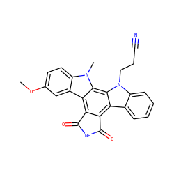 COc1ccc2c(c1)c1c3c(c4c5ccccc5n(CCC#N)c4c1n2C)C(=O)NC3=O ZINC000014944032